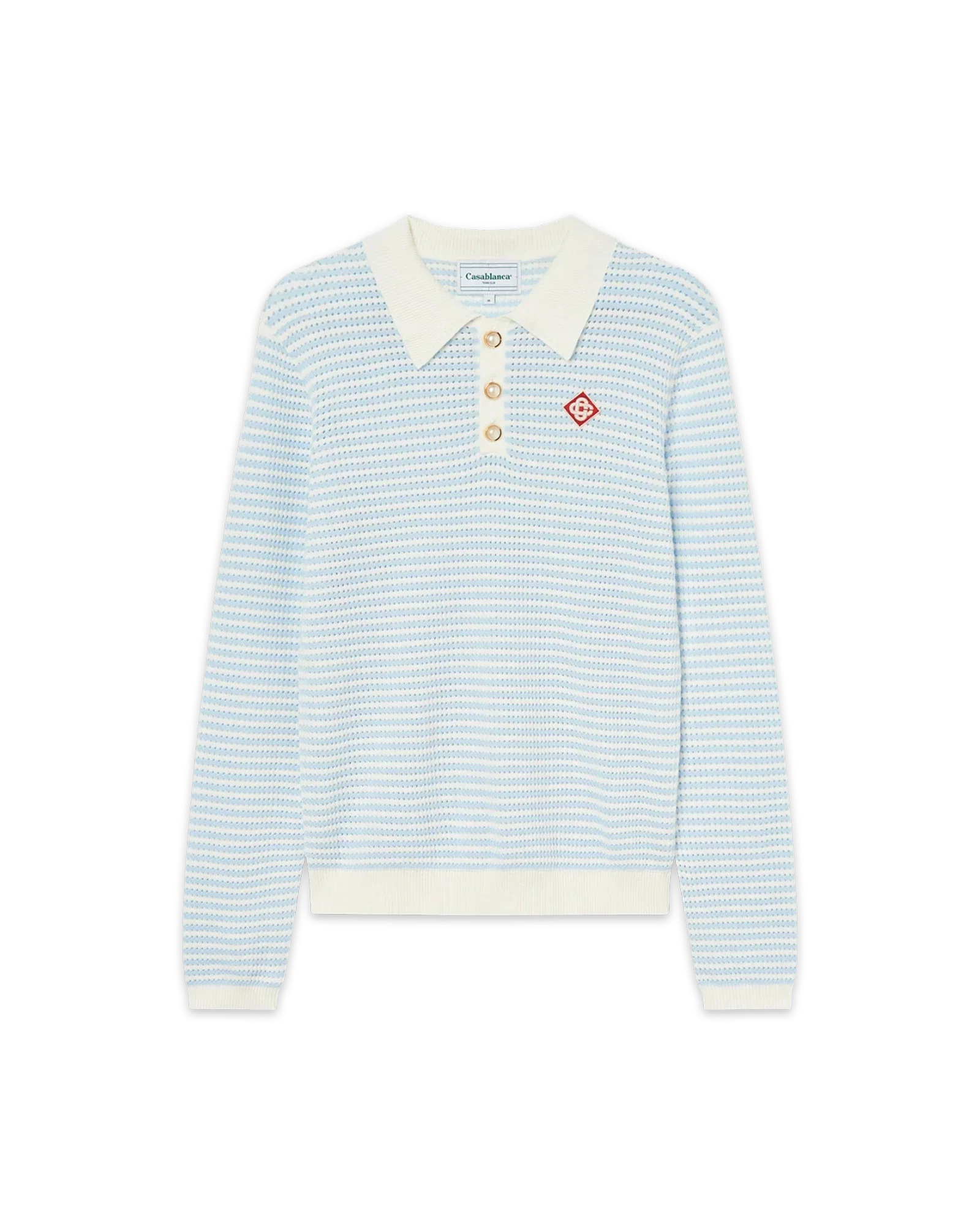 Cotton Knit Striped Polo Shirt